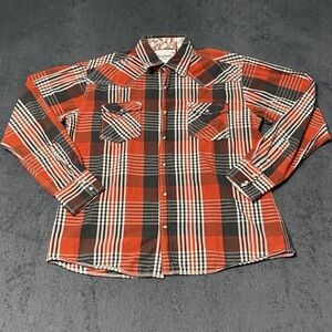 Ace of Diamond Shirt Mens L Red Plaid Pearl Snap Long Sleeve Western Rodeo